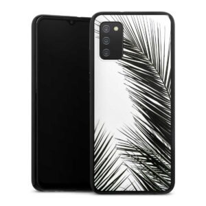 Galaxy A02s Handy Silikon Hülle Case schwarz Handyhülle Jungle Palm Tree Leaves