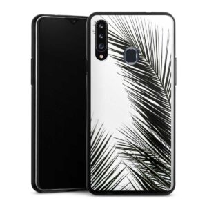 Galaxy A20s Handy Silikon Hülle Case schwarz Handyhülle Jungle Palm Tree Leaves