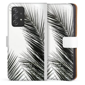Galaxy A52 Handy Klapphülle Handyhülle aus Kunst Leder weiß Flip Case Jungle Palm Tree Leaves Sideflip mit Lasche