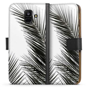 Galaxy A6 (2018) Handy Klapphülle Handyhülle aus Kunst Leder schwarz Flip Case Jungle Palm Tree Leaves Sideflip mit Lasche