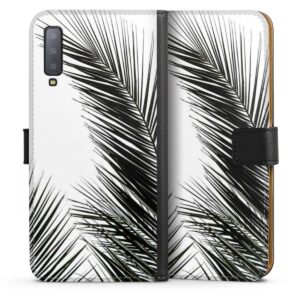 Galaxy A7 (2018) Handy Klapphülle Handyhülle aus Kunst Leder schwarz Flip Case Jungle Palm Tree Leaves Sideflip mit Lasche