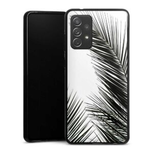 Galaxy A72 Handy Silikon Hülle Case schwarz Handyhülle Jungle Palm Tree Leaves