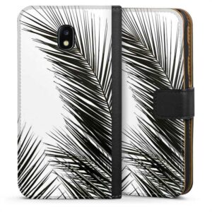 Galaxy J3 (2017) Handy Klapphülle Handyhülle aus Kunst Leder schwarz Flip Case Jungle Palm Tree Leaves Sideflip mit Lasche
