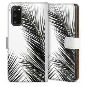 Galaxy S20 Handy Klapphülle Handyhülle aus Kunst Leder weiß Flip Case Jungle Palm Tree Leaves Sideflip mit Lasche