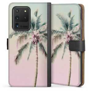Galaxy S20 Ultra 5G Handy Klapphülle Handyhülle aus Kunst Leder schwarz Flip Case Palm Tree Pastel Tropical Sideflip mit Lasche