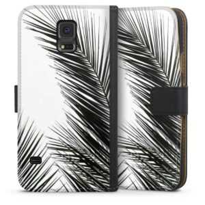 Galaxy S5 Handy Klapphülle Handyhülle aus Kunst Leder schwarz Flip Case Jungle Palm Tree Leaves Sideflip mit Lasche