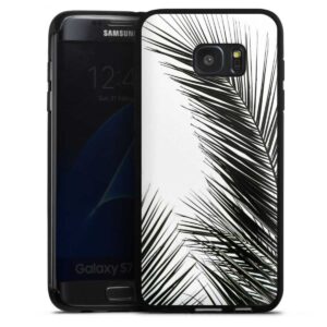 Galaxy S7 Edge Handy Silikon Hülle Case schwarz Handyhülle Jungle Palm Tree Leaves
