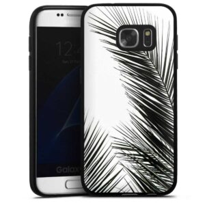 Galaxy S7 Handy Silikon Hülle Case schwarz Handyhülle Jungle Palm Tree Leaves