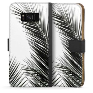 Galaxy S8 Plus Handy Klapphülle Handyhülle aus Kunst Leder schwarz Flip Case Jungle Palm Tree Leaves Sideflip mit Lasche
