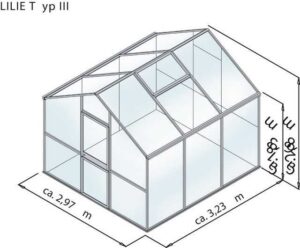 KGT Gewächshaus "Lilie III", BxTxH: 297 x 323 x 268 cm, 10 mm Wandstärke, mit Regenrinne