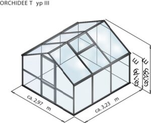 KGT Gewächshaus "Orchidee III", BxTxH: 297 x 323 x 233 cm, 10 mm Wandstärke, mit Regenrinne