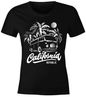 Neverless Print-Shirt "Damen T-Shirt California Surf Retro Bus Abenteuer Urlaub Palmen Slim Fit Slim Fit Neverless®" mit Print