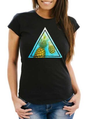 Neverless Print-Shirt "Damen T-Shirt Foto Print Ananas Palmen Galaxy Sommer Tropical Dreieck Neverless®" mit Print