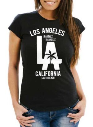 Neverless Print-Shirt "Damen T-Shirt Los Angeles California LA Palme Slim Fit Neverless®" mit Print