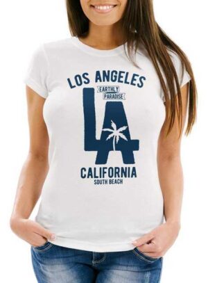 Neverless Print-Shirt "Damen T-Shirt Los Angeles California LA Palme Slim Fit Neverless®" mit Print