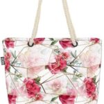 VOID Strandtasche (1-tlg), Rosen Gewächshaus Design Beach Bag Rosen Blumen-Muster Gold Kunst Design