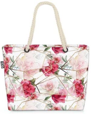 VOID Strandtasche (1-tlg), Rosen Gewächshaus Design Beach Bag Rosen Blumen-Muster Gold Kunst Design