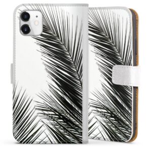 iPhone 11 Handy Klapphülle Handyhülle aus Kunst Leder weiß Flip Case Jungle Palm Tree Leaves Sideflip mit Lasche