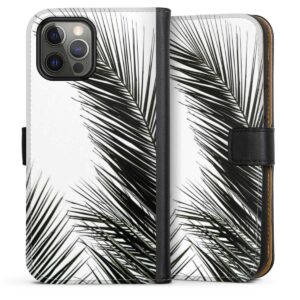 iPhone 12 Pro Handy Klapphülle Handyhülle aus Kunst Leder schwarz Flip Case Jungle Palm Tree Leaves Sideflip mit Lasche