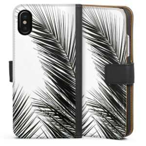 iPhone Xs Handy Klapphülle Handyhülle aus Kunst Leder schwarz Flip Case Jungle Palm Tree Leaves Sideflip mit Lasche