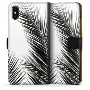 iPhone Xs Max Handy Klapphülle Handyhülle aus Kunst Leder schwarz Flip Case Jungle Palm Tree Leaves Sideflip mit Lasche