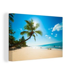 OneMillionCanvasses® Leinwandbild "Strand - Meer - Sonne - Palme", (1 St), Wandbild Leinwandbilder, Aufhängefertig, Wanddeko