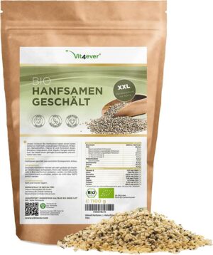 Bio Hanfsamen geschält - 1100 g (1,1 kg) - Natürliche Protein Eiweißquelle