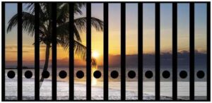 Wallario Etiketten Palme am Strand - Sonnenuntergang über dem Meer, Ordnerrücken-Sticker in verschiedenen Ausführungen