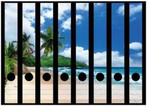 Wallario Etiketten Urlaub auf den Seychellen unter Palmen am Sandstrand, Ordnerrücken-Sticker in verschiedenen Ausführungen