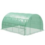 Outsunny Foliengewächshaus Polytunnel 3,97 x 3 x 2 m begehbares Gewächshaus mit aufrollbar Abdeckungen Folientunnel Treibhaus UV-Schutz Stahl Grün