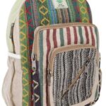 Guru-Shop Freizeitrucksack Bunter Ethno Hanf Rucksack - beige/grün