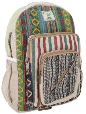 Guru-Shop Freizeitrucksack Bunter Ethno Hanf Rucksack - beige/grün