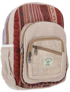 Guru-Shop Freizeitrucksack Bunter Ethno Hanf Rucksack - beige/rost