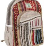 Guru-Shop Freizeitrucksack Bunter Ethno Hanf Rucksack - beige/rot