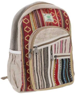 Guru-Shop Freizeitrucksack Bunter Ethno Hanf Rucksack - beige/rot