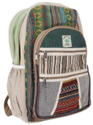 Guru-Shop Freizeitrucksack Ethno Hanf Rucksack - grün/bunt