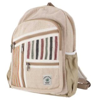 Guru-Shop Freizeitrucksack Ethno Hanf Rucksack - natur/beige/gestreift