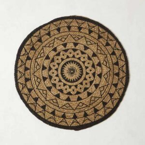 Teppich Runder Teppich Mandala 90 cm - Hanf-Teppich geflochten, schwarz-natur, Homescapes, Höhe: 20 mm