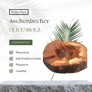 Der Aschenbecher im Naturschnitt handgemacht aus Olivenholz ist ein wahres Schmuckstück für jeden Tisch. Handgefertigt in Tunesien